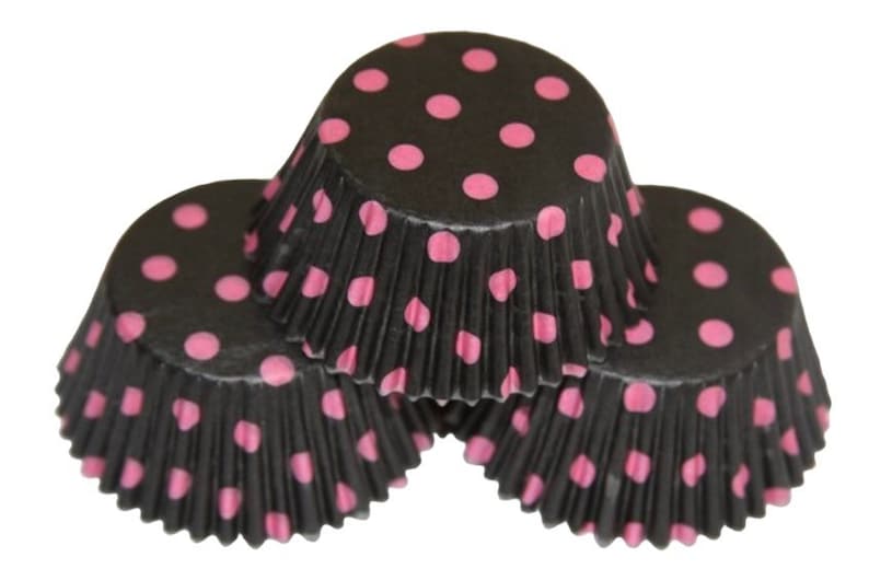 Black and Hot Pink Polka Dot Cupcake Liners Baking Liners Standard Liners image 1