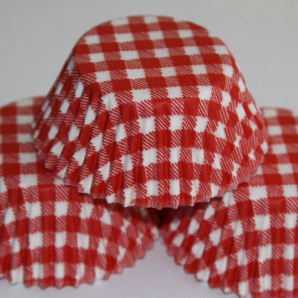 White and Red Gingham Cupcake Baking Liner Cup Standard or Mini