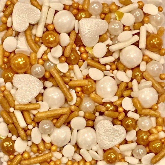 Heart Sprinkles ~ Gold White Heart ~ Valentine Sprinkles Il_570xn