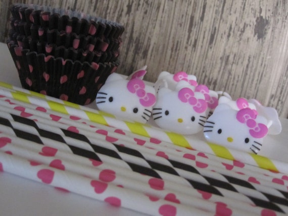 12 Hello Kitty Cupcake Topper Ring Straws Baking Liners Il_570xn