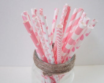 Pink Paper Straws ~ Party Drinking Straws ~ Wedding ~ Baby Shower ~ Set of 25