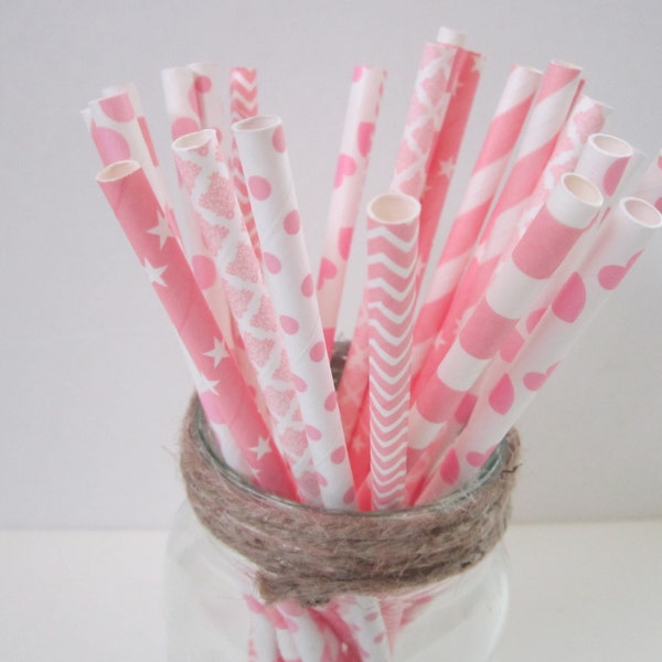 Pink Paper Straws ~ Party Drinking Straws ~ Wedding ~ Baby Shower ~ Set of 25