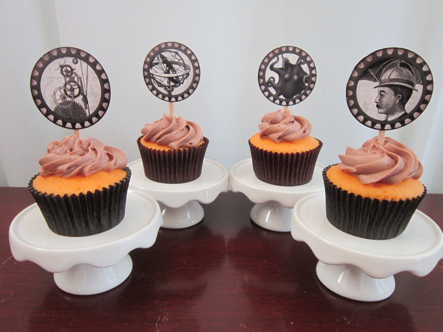 Steampunk Cupcake Toppers Black and White Ready to use Etsy