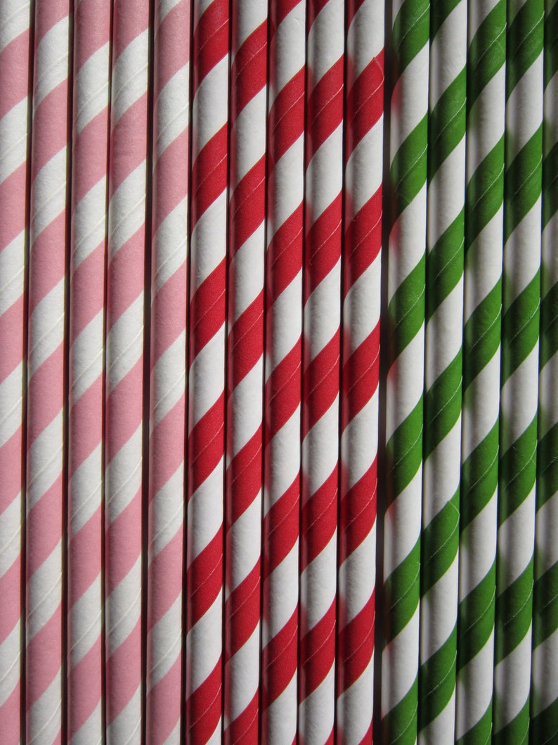 Pink Red Green Paper Straws ~ Drinking Straws ~ Cocktail Straws ~ Set of 24
