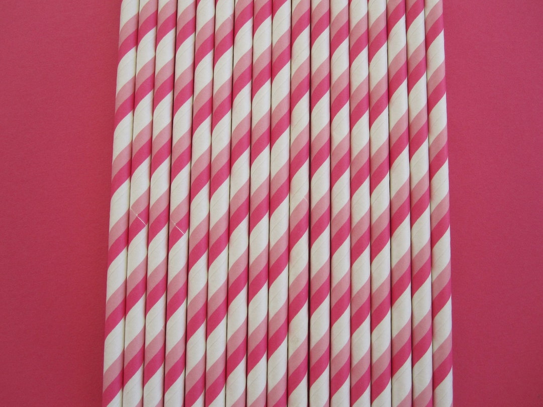 Hot Pink & Pink Straws ~ Double Striped Straws ~ Paper Straws ...