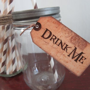 Vintage Alice In Wonderland ~ "Drink Me" Tags ~ Party Tag ~ Beverage Tag ~ Set of 6