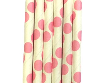 Pink Polka Dot Paper Straws ~ Party Straws ~ Cake Pop Straws ~ Cocktail Straws ~ Shower Straws