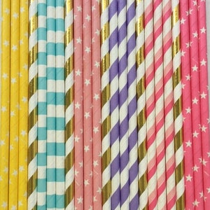 Unicorn Straws ~ Unicorn Party ~ Pastel ~ Gold ~ Paper Drinking Straws ~ Cocktail Straws ~Wedding Straws