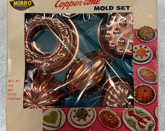 Vintage Mirro Copper-tone Aluminum Molds | 5-Piece Retro Jello Cake Set