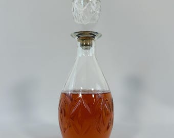 Vintage 1969 Glass Liquor Decanter | Retro Owens Illinois Diamond Pattern Whiskey Cruet | Mid Century Teardrop Wine Carafe Barware