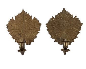 Vintage Rosenthal-Netter Solid Brass Maple Leaf Wall Sconces - Set of 2