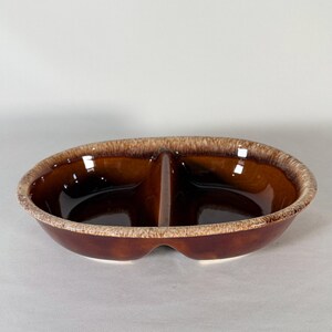 Vintage Hall Pottery  Drip Glaze Ceramic Oven Proof Divided Baking Dish Brown