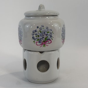 Vintage Forget Me Not Floral Tea Warmer | Three-Piece Ceramic Rechaud Pot