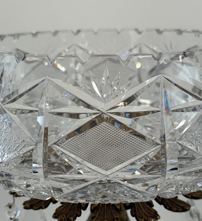 L&L WMC Brass and Cut Crystal Centerpiece Bowl Compote, Hollywood Regency Lusters image 13