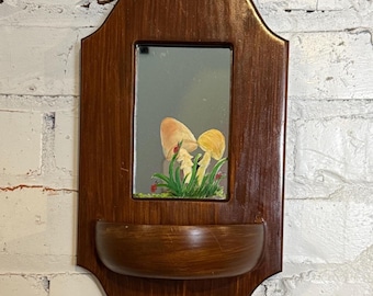 VTG 1979 Hand-Painted Mushroom Wall Mirror with Pocket Sconce - Kansas Prairie Art