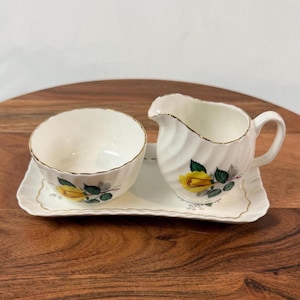 Royal Adderley Yellow Rose Bone China Creamer & Sugar Set with Tray