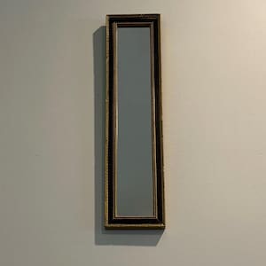 Vintage Mid-Century Gold and Black Mirror | Panoramic 5x20 Ornate Gold Picture Frame | Hollywood Regency Long Narrow Wall Mirror Accent