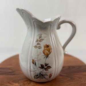 Vintage McCoy Pottery Autumn Roses Pitcher - 7520 Large Ceramic Floral Vase