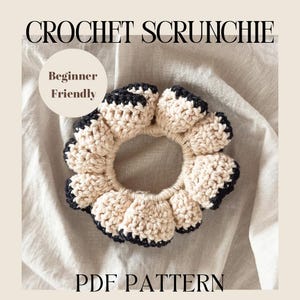 Scrunchie Häkelanleitung | Einfaches Tutorial für gekräuseltes Haarschmuck (PDF-Muster) | Anfängerfreundlich