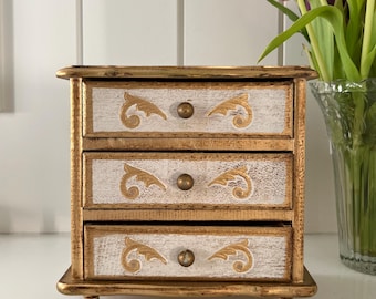 Joyero musical florentino antiguo | Caja de madera dorada | Estilo Hollywood Regency