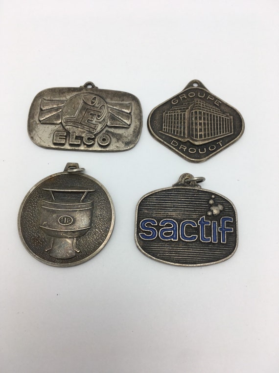 4 Vintage French Advertising Fobs French Pendants 
