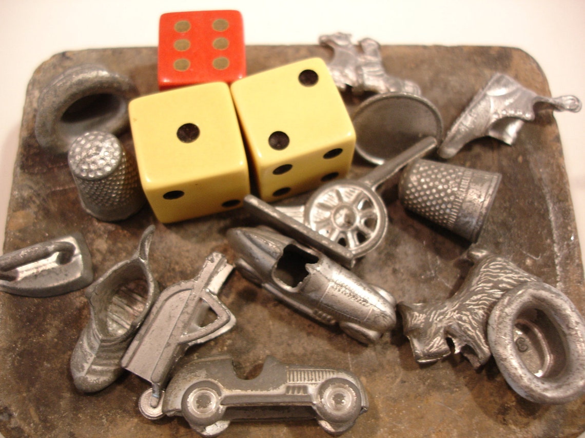 13 Vintage Monopoly Board Game Pieces and 3 Dice Etsy