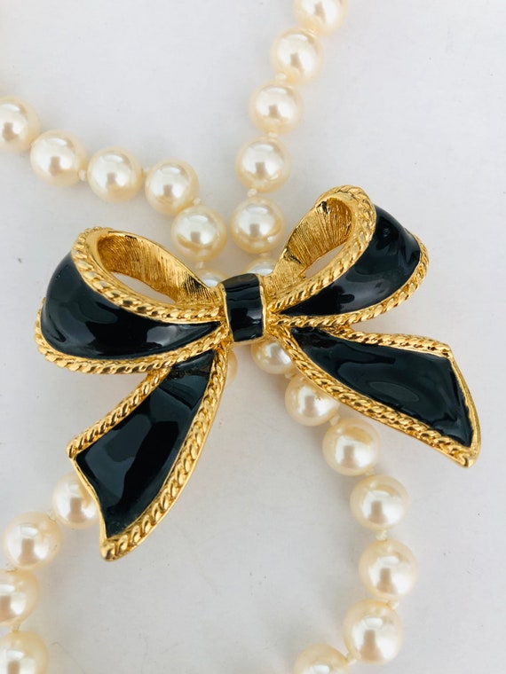 Avon Bow Pearl Necklace Enhancer black and gold e… - image 5