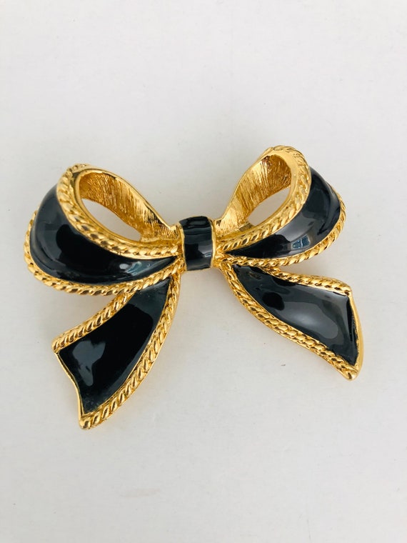 Avon Bow Pearl Necklace Enhancer black and gold e… - image 1