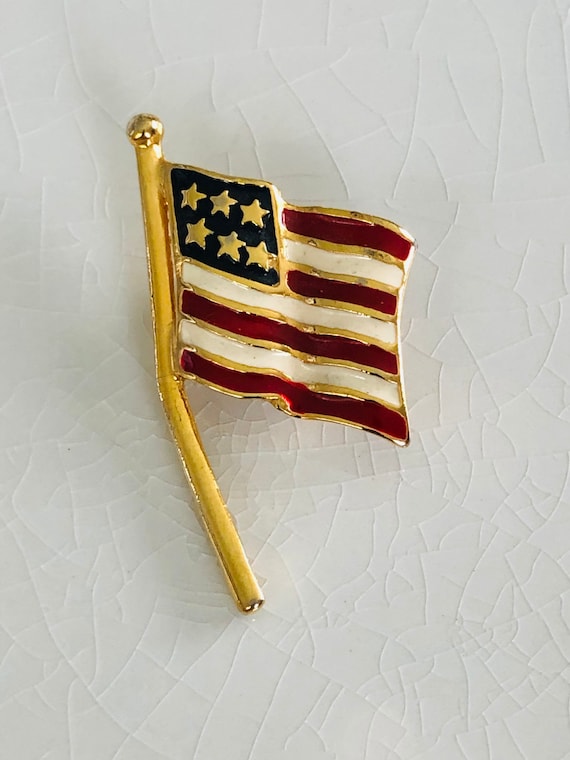 Vintage American Flag Pin Waving American Flag Brooch… Gem