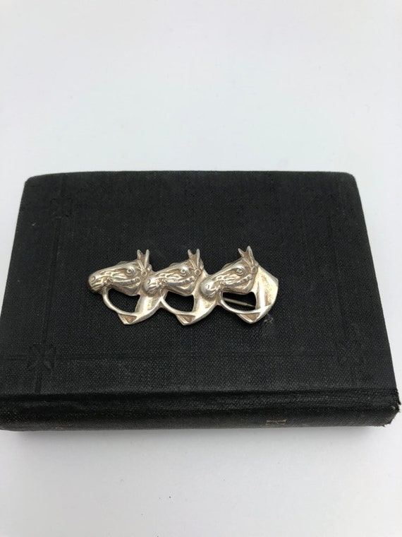 Horse Pin Sterling Silver Horse Pin Triple Horse head pin silver horse pin horse lover
