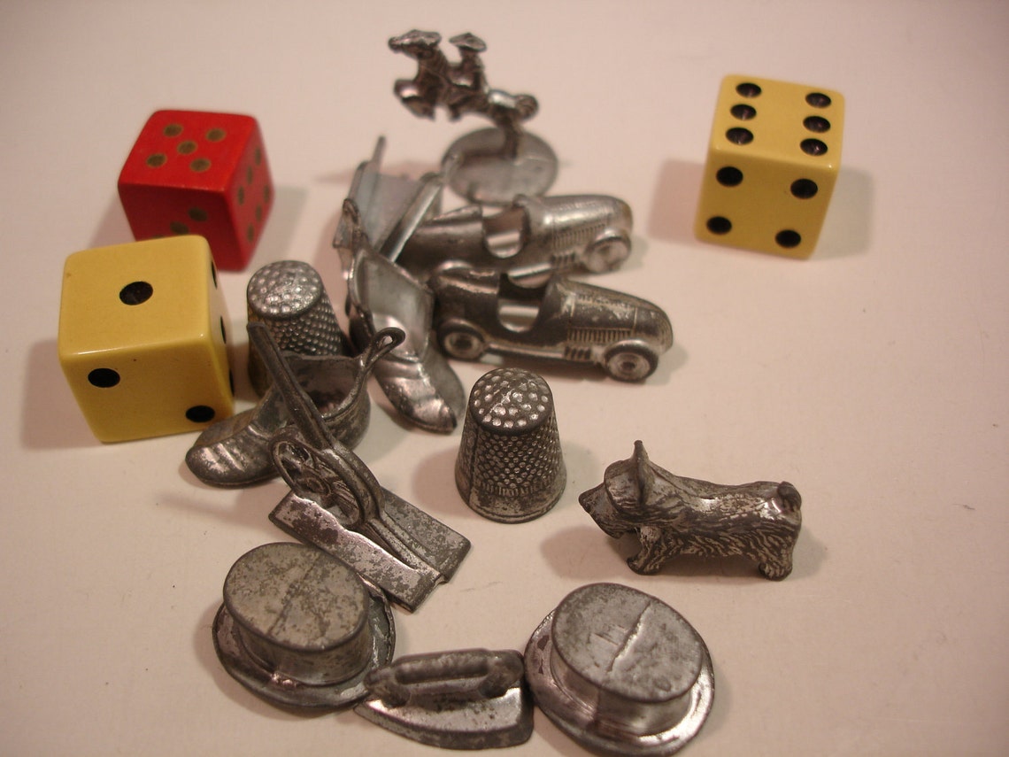 13 Vintage Monopoly Board Game Pieces and 3 Dice Etsy