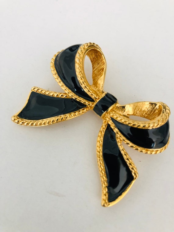 Avon Bow Pearl Necklace Enhancer black and gold e… - image 3