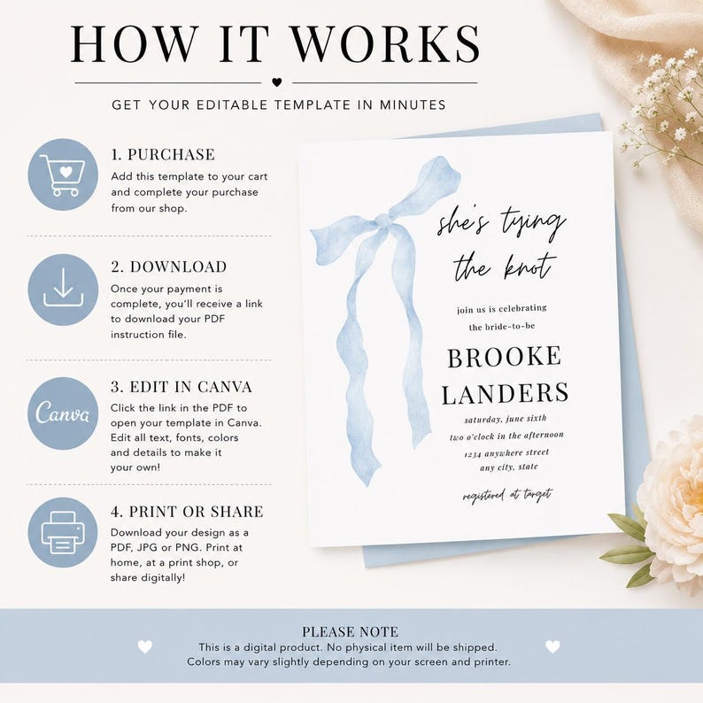 Bridal Shower Invitation, Watercolor Bow, She’s Tying the Knot ...