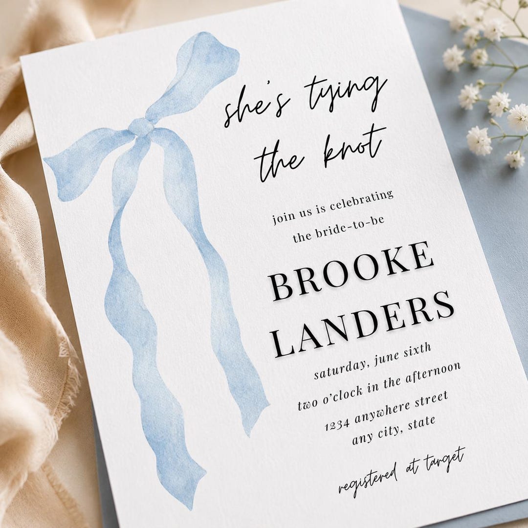Bridal Shower Invitation, Watercolor Bow, She’s Tying the Knot ...