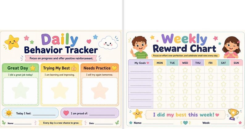 Kids Routine Behavior Kit Printable | Reward Chart, Feelings Chart ...
