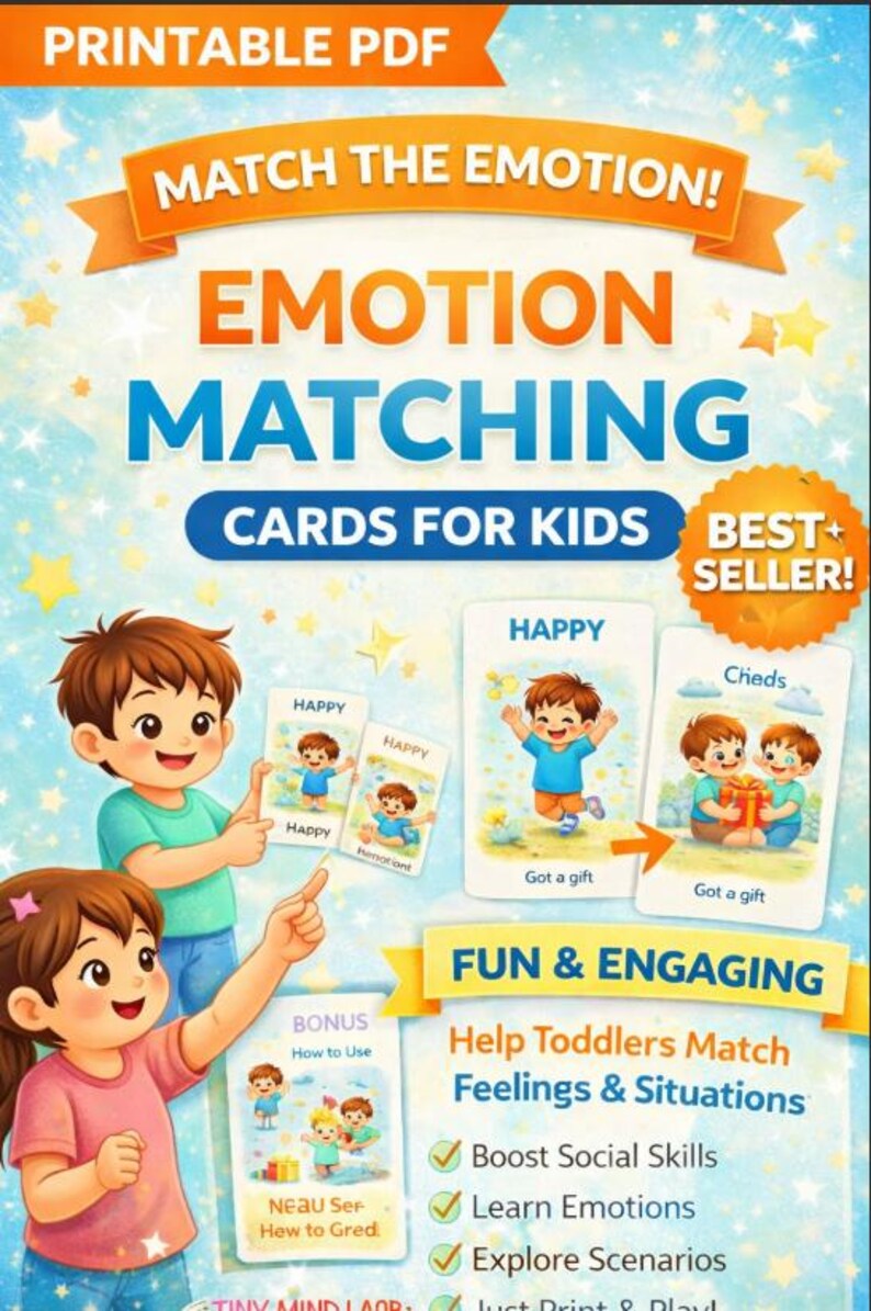 Emotion Matching Cards for Kids | Printable Feelings Game | Preschool ...