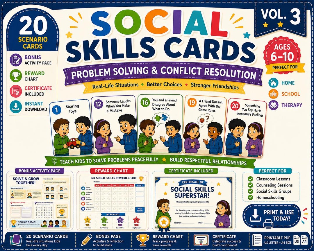 Problem Solving & Conflict Resolution Cards for Kids | Social Skills ...