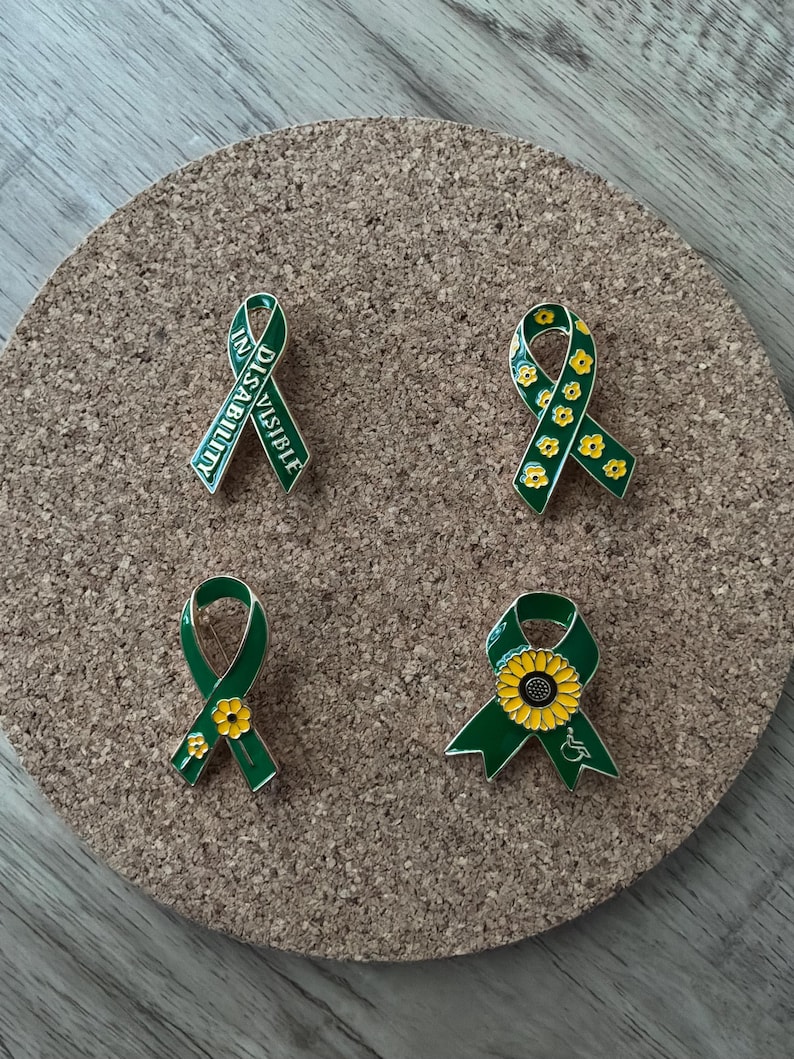 Green Sunflower Invisible Disability Awareness Ribbon Enamel Pins - Etsy