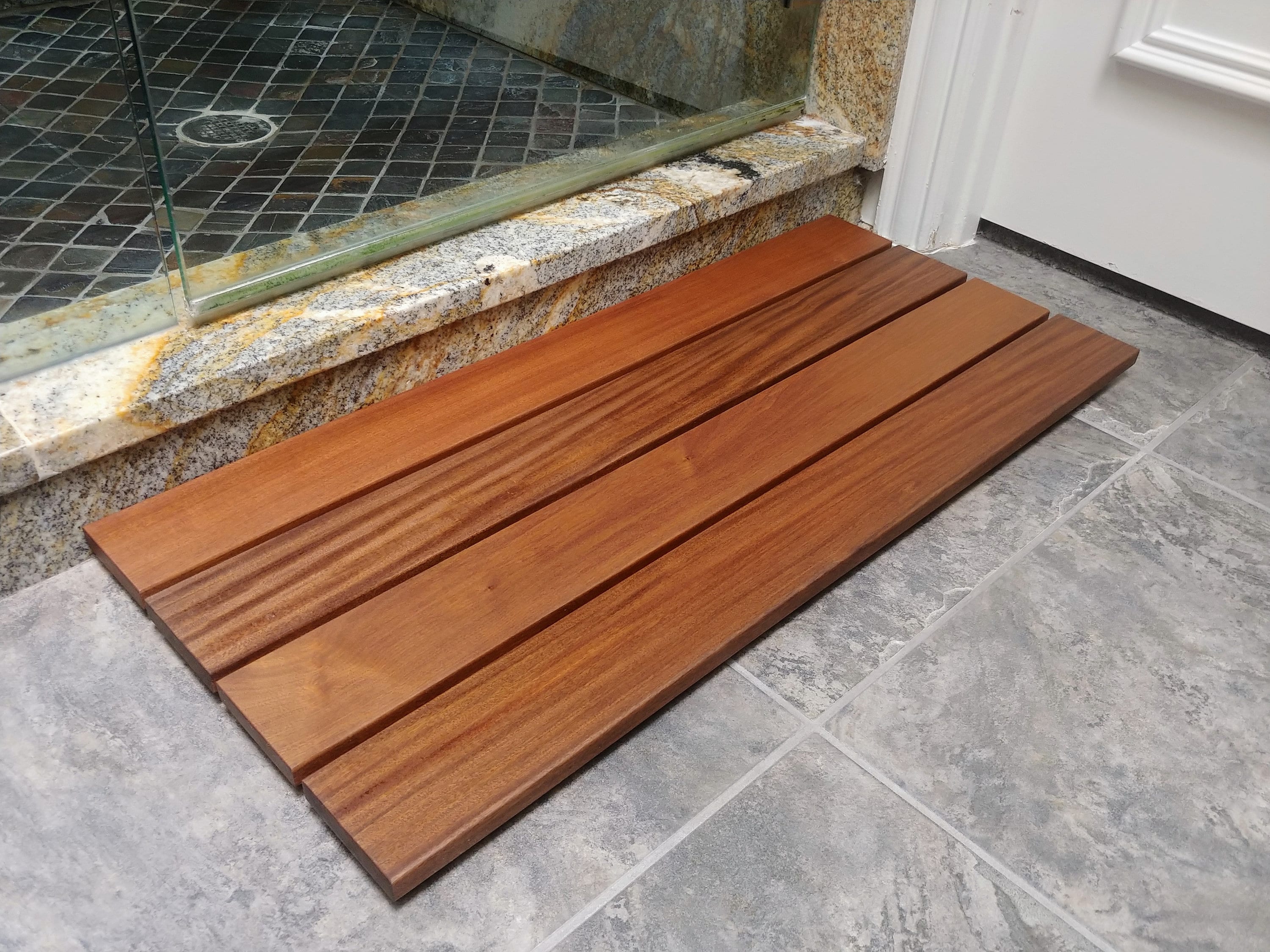 Mccollom Teak Rectangle Teak & Wood Reversible Shower Mat Highland Dunes