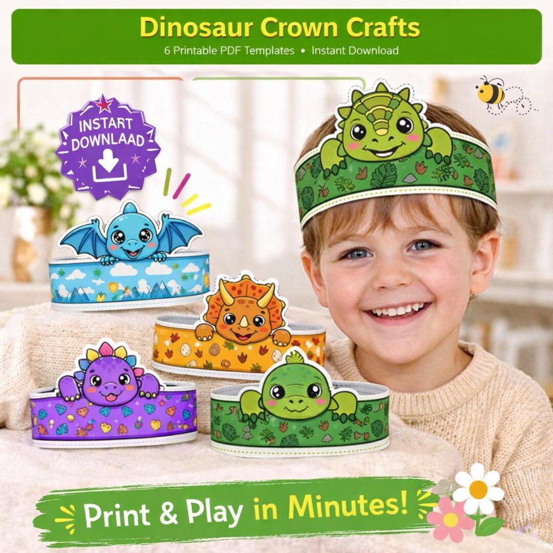 Dinosaur Crown Craft Printable for Kids – Paper Crown Template ...
