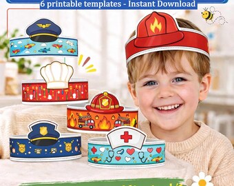 Paquete de manualidades de la Corona de Ocupaciones / Sombreros de papel de bombero, médico, piloto y policía (descarga en PDF)