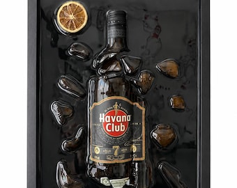 Handmade resin art from a recycled liquor bottle | Epoxy resin wall art | Modern one-of-a-kind piece | Bar decoration