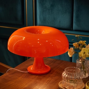 Vintage Deense paddenstoellamp - Mid-Century Modern oranje retro nachtlampje