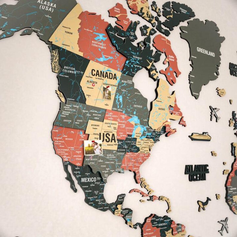 3D Wooden Travel Map World Map : Large Wall Art With Pins Rustic Home ...