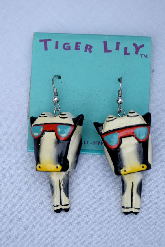 Tiger Lily Vintage Jewelry -Wooden Earrings - Hand