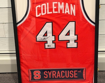 Derrick Coleman Signed Syracuse Jersey Framed Autographed Syracuse Basketball Display Beckett Witnessed NCAA Memorabilia