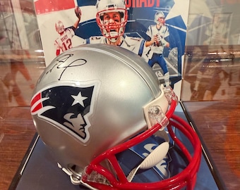 Tom Brady Signed New England Patriots Mini Helmet Display Case – Autographed Patriots Collectible – Custom Brady Showcase – Global Authentic