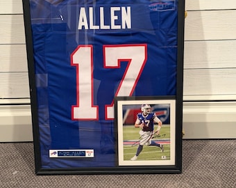 Josh Allen Framed Jersey Display with Signed Photo Autographed 8x10 Buffalo Bills Memorabilia Certified