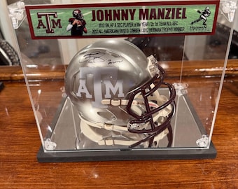Johnny Manziel Signed Mini Helmet “12 Heisman” Texas A&M Beckett Witnessed (BAS), displayed in acrylic case with custom nameplate