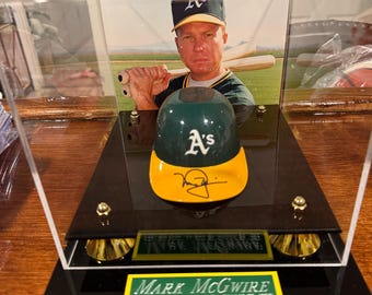 Mark McGwire Signed Oakland A’s Mini Helmet Display w/ Photo & Authentication
